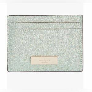 Kate Spade New York Sparkle Kenzie Glitter Card Case Seawater Mint Green OS NIB